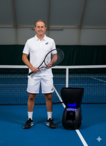 Allenamento tennis con macchina lanciapalle Acemaster durante una sessione tecnica